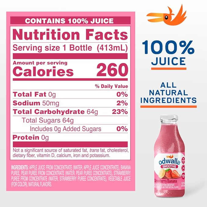 Odwalla Strawberry Banana Smoothie - Fruit Smoothie Mix Ready to Drink - Juice Blend, No Added