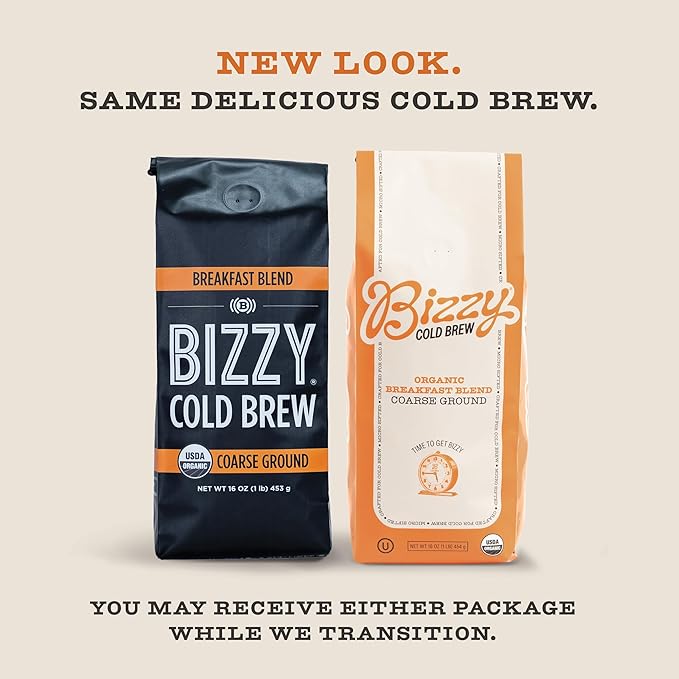 Bizzy Organic Cold Brew Coffee | Breakfast Blend | Coarse Ground Coffee | Medium-Light Roast |