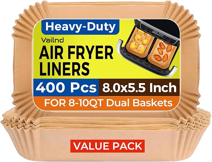 400Pcs Air Fryer Liners Disposable for Dual Basket, 8x5.5 Inch Parchment Paper Sheets, Rectangular