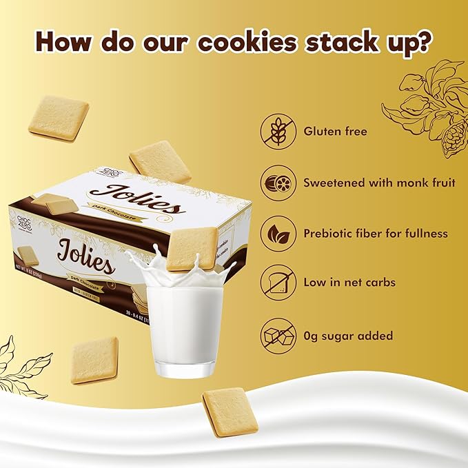 ChocZero Chocolate Cookies, Dark Chocolate Jolies, Gluten Free, No Added Sugar, 20 Crispy Chocolate