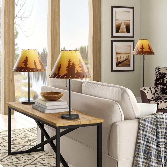 Catalina Lighting 19908-000 Rustic Cabin Lodge 3-Piece Table & Floor Lamp Set, LED Bulb NOT