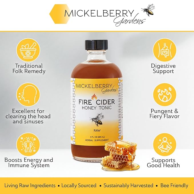 Fire Cider Apple Cider Vinegar Honey Tonic with Organic Turmeric Root, Ginger Root & Dandelion