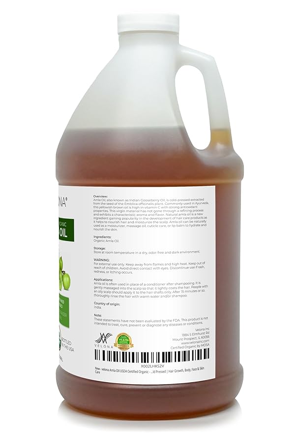 velona Amla Oil USDA Certified Organic - 1 Gallon / 128 Fl Oz | 100% Pure and Natural Carrier Oil |