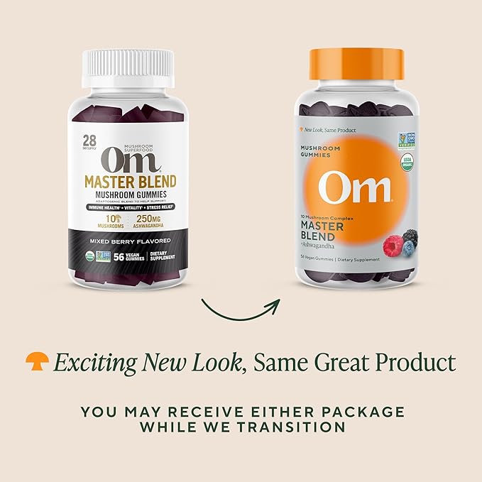 Om Master Blend Mushroom Gummies - Organic Mushroom Supplement with 10 Mushrooms and Ashwagandha