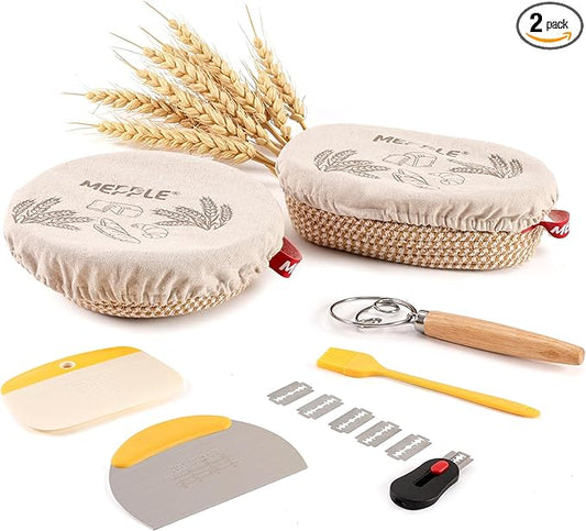Sourdough Bread Baking Set,10" Round and 11" Oval Rope Banneton Proofing Basket with