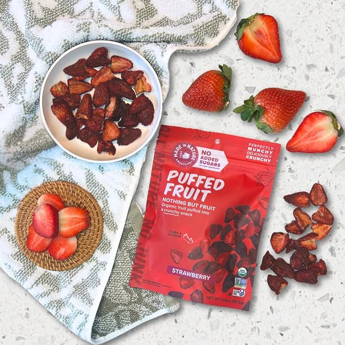 Made In Nature Organic Puffed Fruit, Strawberry, 0.9 Ounce Bag (Pack of 6) - Vegan Snack, Non-GMO