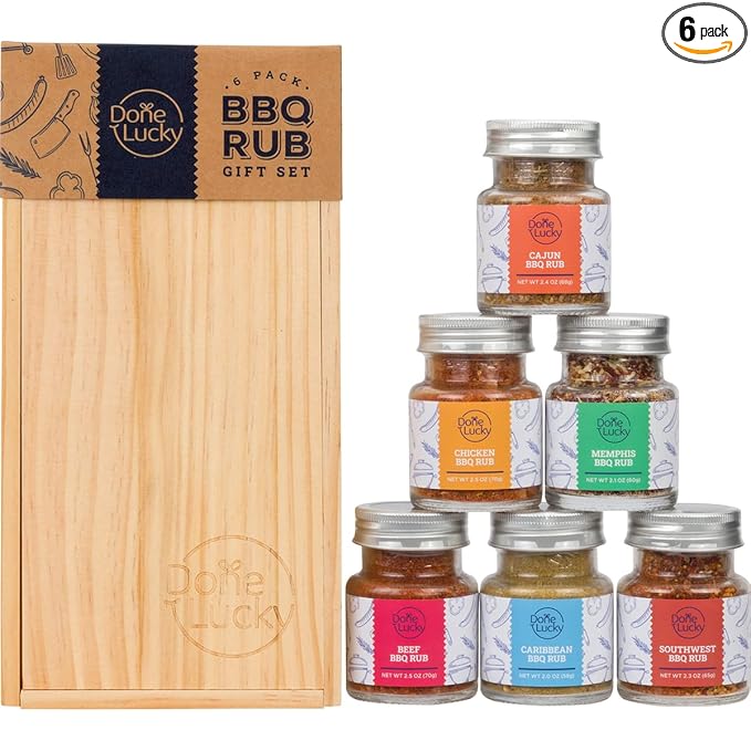 BBQ Rub Gift Set - Spice Gift Set in Premium Wooden Box - Great Grilling Gift for Father's Day