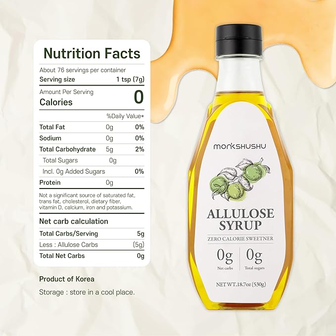 MONKSHUSHU Allulose Syrup 18.7 Fl Oz - Liquid Sweetener for Cooking, Baking, and Drinks - Keto