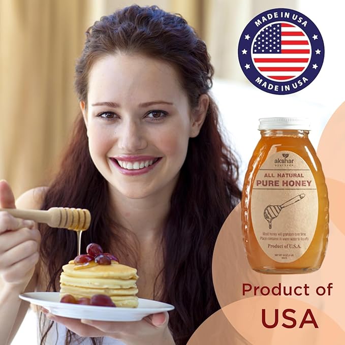 Akshar Ayurveda - 8 Oz Pure Honey - All Natural USA Honey - Smooth & Easy to Pour, Stored in Glass