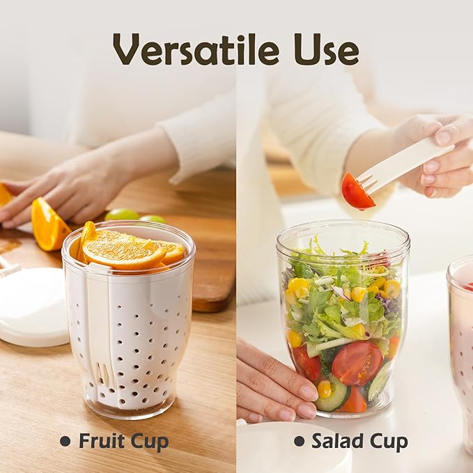 25 Oz Travel Fruit Cups for Car,Fruit Salad Storage Cup with Fork and Lids,Leakproof Reusable Snack
