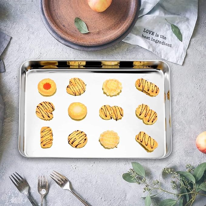 Baking Sheet Set of 2, Bastwe 18 inch Commercial Grade Stainless Steel Baking Pan, Professional