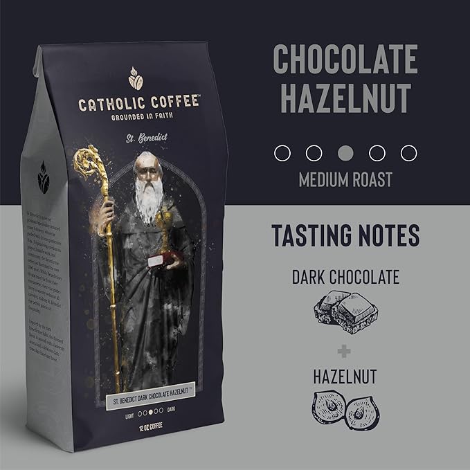 Catholic Coffee St. Benedict | Chocolate Hazelnut Flavored Medium Roast Ground Coffee | 12oz Bag