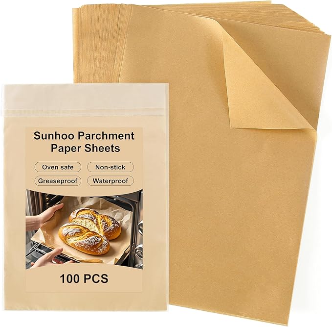 Sunhoo 100 PCS 12 x16" Parchment Paper Sheets for Baking Wrapping Paper Unbleached Air Fryer Oven