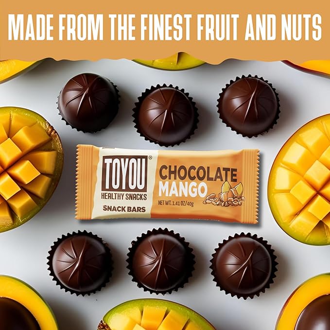 ToYou Chewy Fruit and Nut Bars - Healthy Protein Snacks | Chocolate Mango - 1.41 Ounce (Pack of 12)