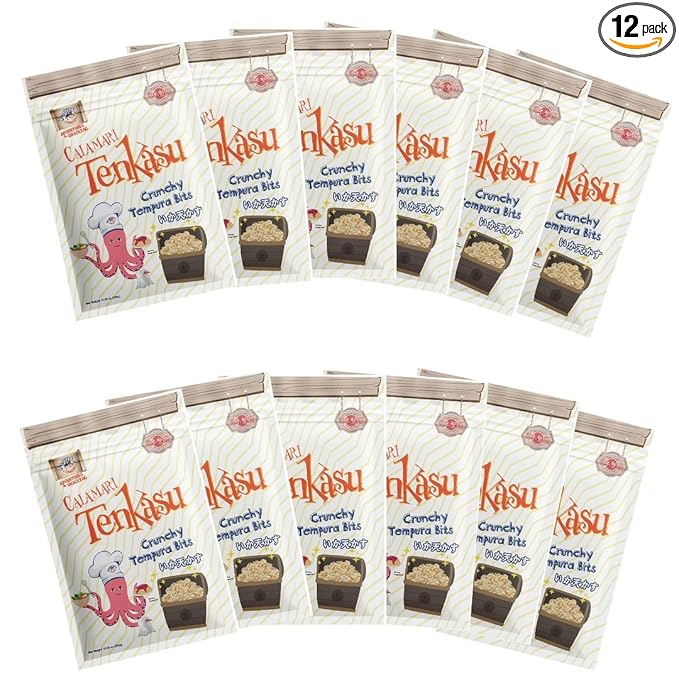 Calamari Tenkasu Tempura Bits 10.58 Ounce x 12 Pack, Authentic Japanse Snack by Swashbuckle Snacks