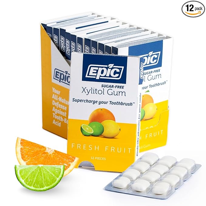 Epic 100% Xylitol Fresh Fruit Chewing Gum - Sugar Free, Aspartame Free Dental Gum - Supports Oral