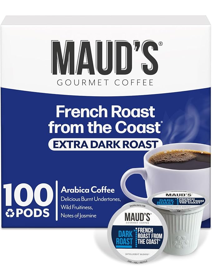 Maud's French Roast Coffee Pods, 100 ct, Dark Roast Coffee in Recyclable Single Serve Pods – 100%