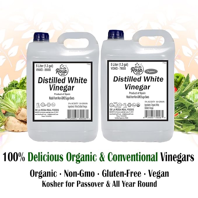 De La Rosa Distilled White Vinegar, Raw & Unfiltered, Kosher for Passover, Vegan & Gluten Free