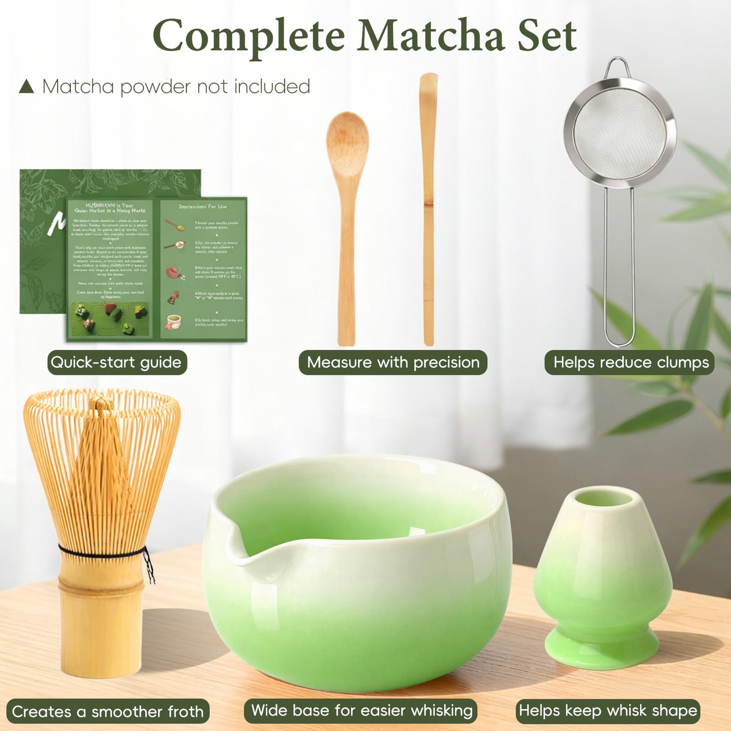 HUSHHAVN Matcha Whisk Set with Ceramic Bowl & Bamboo Chasen