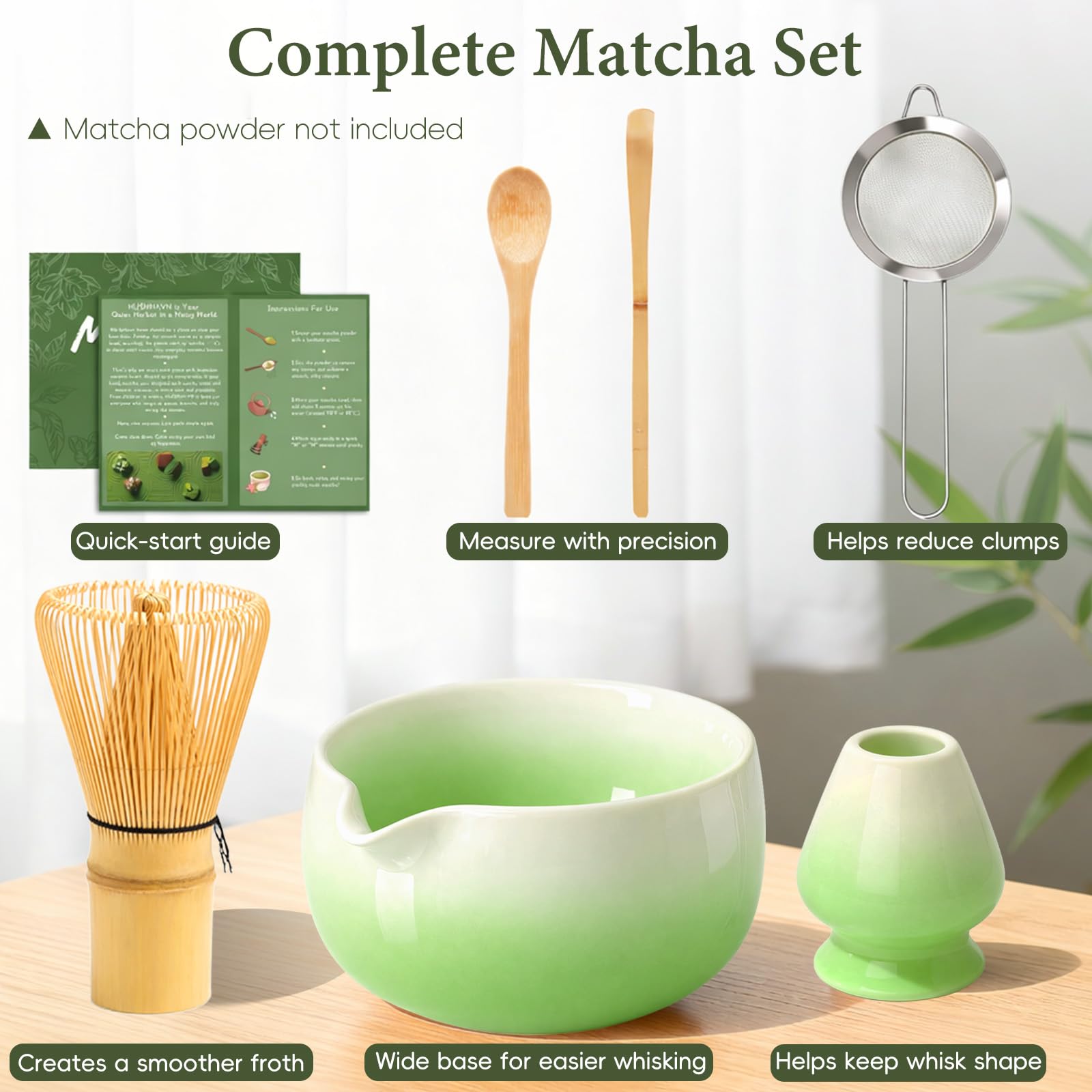HUSHHAVN Matcha Whisk Set with Ceramic Bowl & Bamboo Chasen