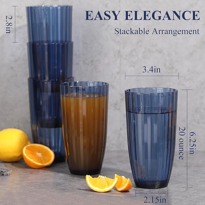 Acrylic Mixed Colors Highball Cups | Plastic Reusable Tumblers | 20oz (Set of 6) | Stackable |