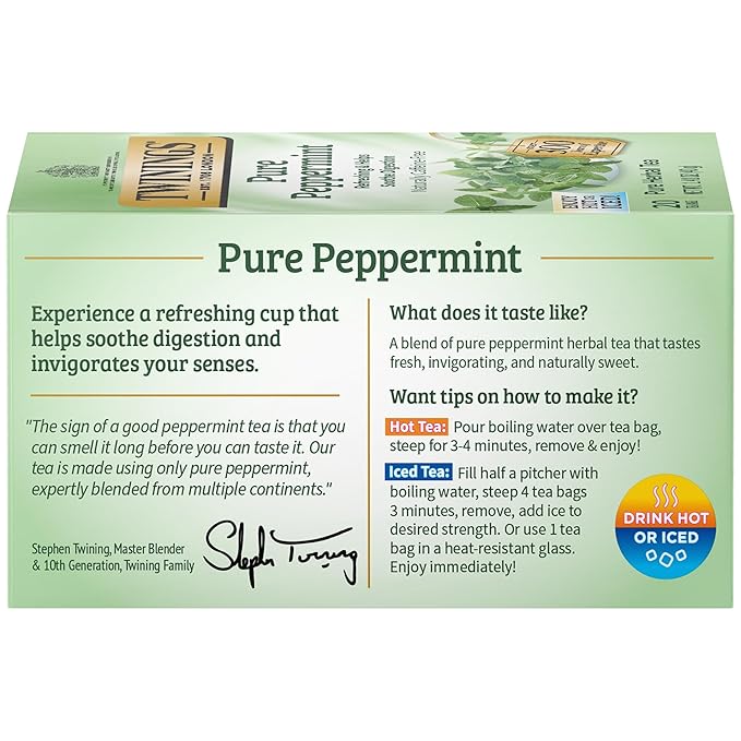 Twinings Pure Peppermint Individually Wrapped Tea Bags, 20 Count (Pack of 1), Fresh Minty Flavour