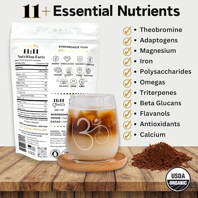 Organic Mushroom Coffee with Cacao ??11x Adaptogenic Mushrooms for Focus, Clarity & Energy