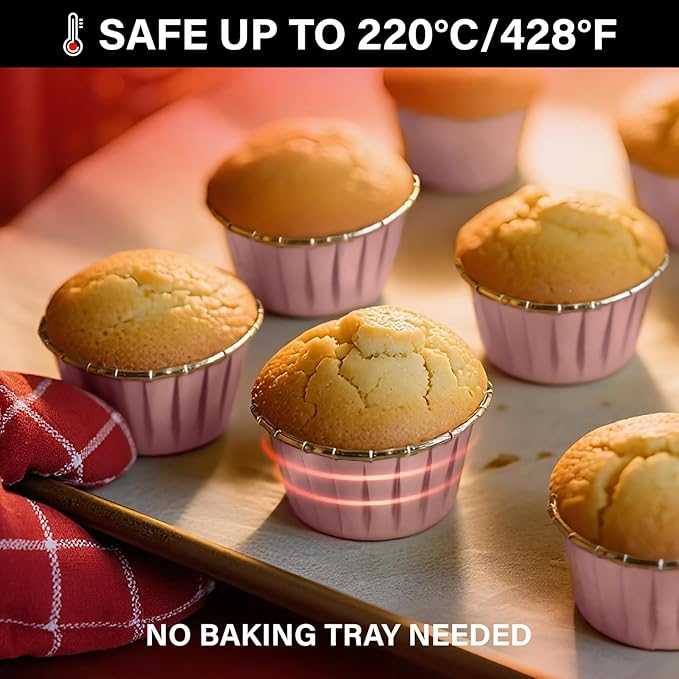 EUSOAR Cupcake Liners, 50pcs 3.5oz Aluminum Foil Wrappers Muffin Cupcake Containers, Disposable