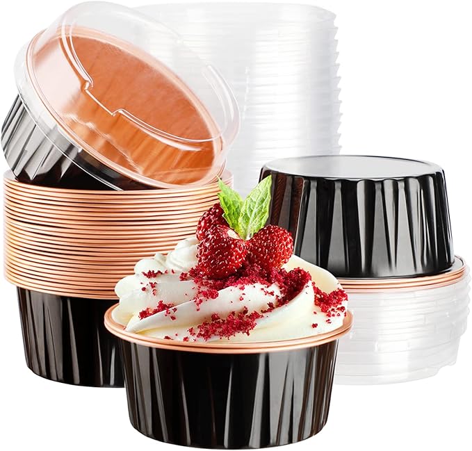 EUSOAR Ramekin Baking Cups, 30pcs 5oz Aluminum Foil Muffin Liners Cupcake Baking Cup with Lids