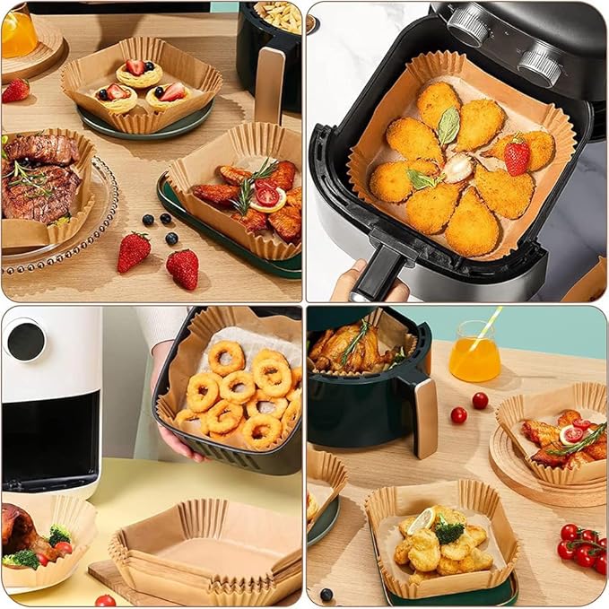 8'' Air Fryer Liners Disposable 100pcs - Non Stick Grease Proof Parchment Paper, Fits 5-8 Quart