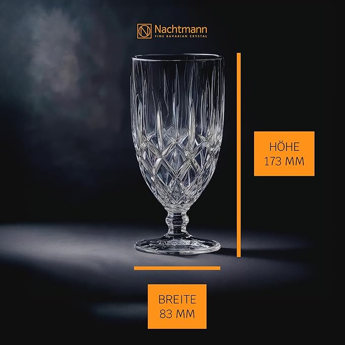 Nachtmann Noblesse Collection Iced Beverage Glasses, Crystal Glass Water Goblets, 15 Ounce, Beer