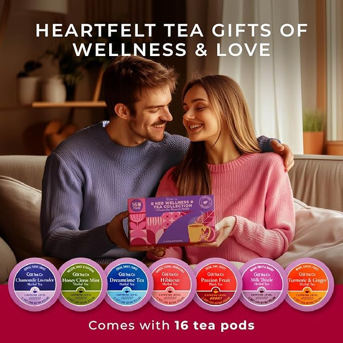 Gya Tea Co Her Wellness Tea Pod Collection Tea Gift Set (16 ct) - 7 Flavors Assorted Variety Pack
