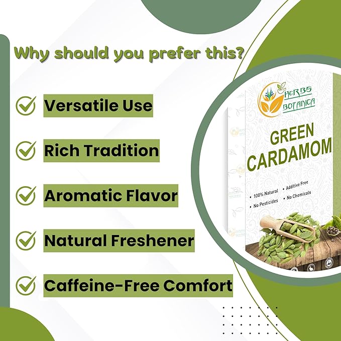 Herbs Botanica Green Cardamom Pods Whole 7-8mm size Elaichi for Culinary Delights and Aromatic
