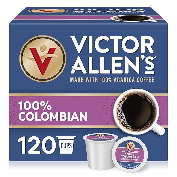 Victor Allen's Coffee 100% Colombian, Medium Roast, 120 Count, Single Serve Coffee Pods for Keurig