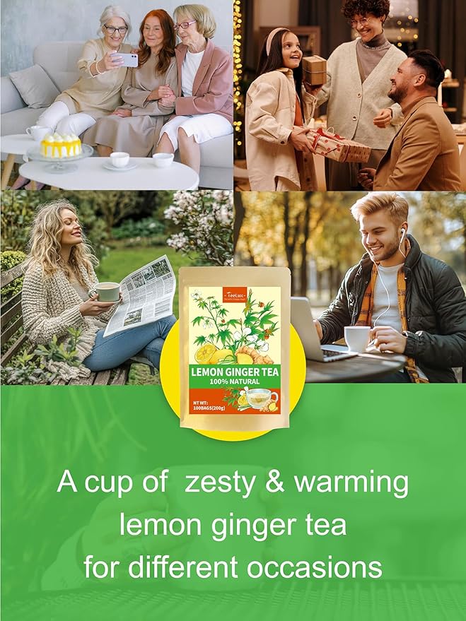 TeeLux Lemon Ginger Herbal Tea, Refreshing Lemon with Spicy Ginger Root & Zesty Lemongrass
