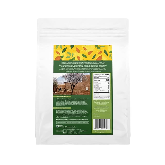 Ziba Foods Heirloom Shakhurbai Almonds | Salted & Dry Roasted Almonds | Non-GMO, Vegan, Gluten Free