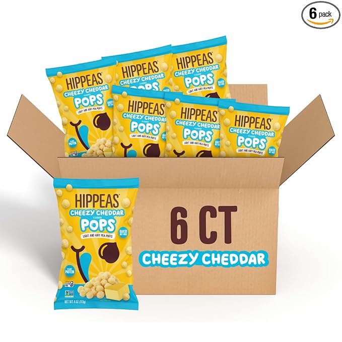 Hippeas Cheezy Cheddar Pops, 4 Ounce (Pack of 6), 3g Protein, 2g Fiber, Vegan, Gluten-Free