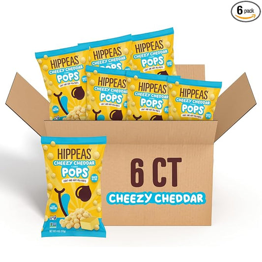 Hippeas Cheezy Cheddar Pops, 4 Ounce (Pack of 6), 3g Protein, 2g Fiber, Vegan, Gluten-Free