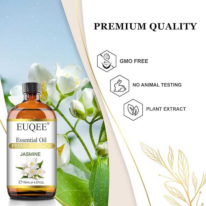 Jasmine Essential Oil 118ml Premium Jasmine Oil for Aromatherapy, Diffuser, DIY Soap, Candle Making
