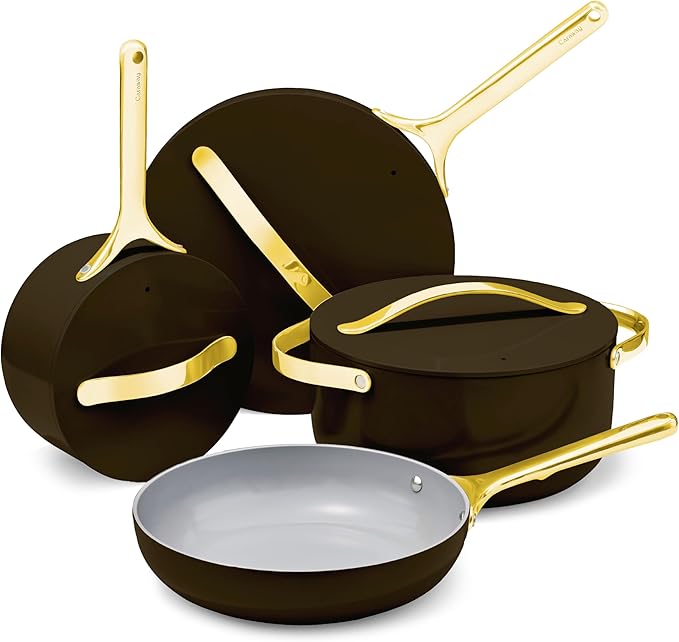 Caraway Nonstick Ceramic Cookware Set (12 Piece) Pots, Pans, Lids and Kitchen Storage - Non Toxic