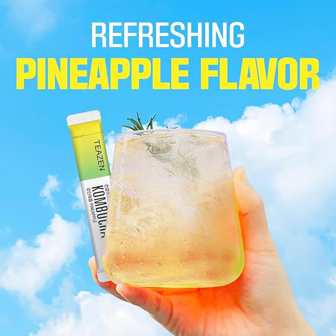 TEAZEN Pineapple Kombucha Tea, Hydration Drink Mix, Sugar Free, Live Probiotics & Prebiotics, 10