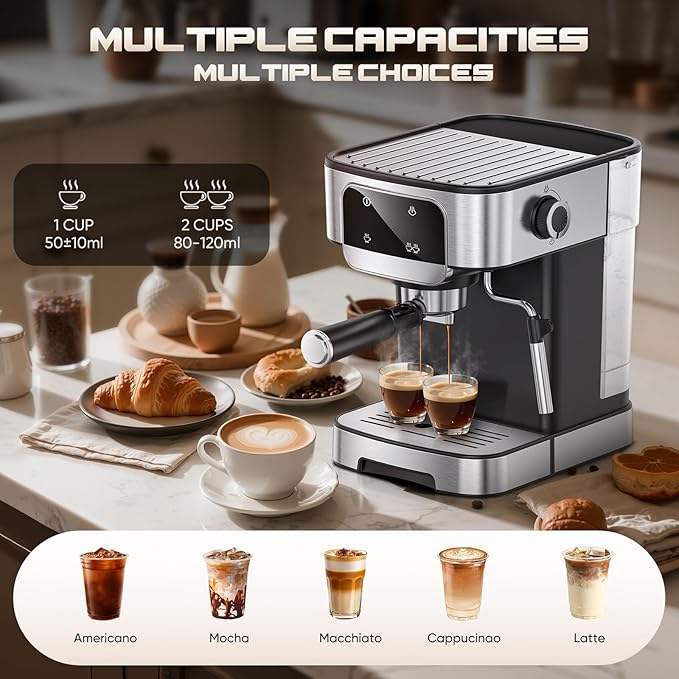 Espresso Machine 20 Bar, Professional Espresso Maker with Power Milk Frother，Compact Espresso