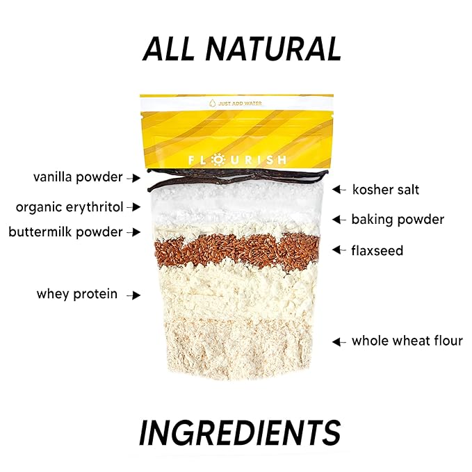 Flourish - Protein Pancake & Waffle Mix, Whey Protein Isolate & Flax Seed, Non-GMO, No Added Sugar