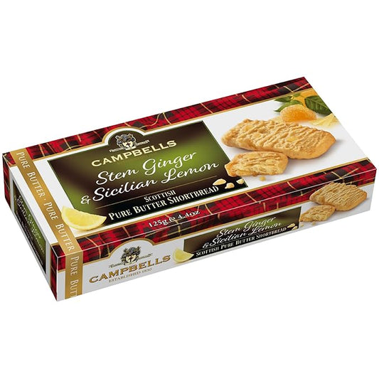 Campbells Shortbread with Stem Ginger & Sicilian Lemon 4.41 Oz (125g) - Pure Butter Scottish