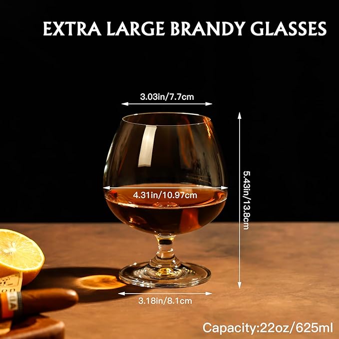 Physkoa 22 oz Large Brandy Snifter Glasses ??Set of 2 Gift Boxed Short Stem Giant Brandy & Cognac