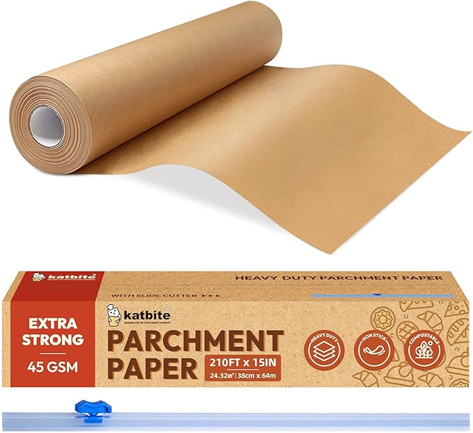 Katbite Unbleached Parchment Paper for Baking, 15 in x 210 ft, 260 Sq.Ft, Heavy Duty Baking Paper