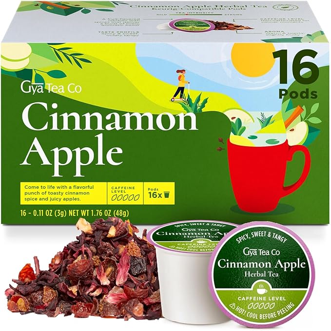 Gya Tea Co Cinnamon Apple Tea pod Tea Gift Set (16 ct) - Decaf Apple Cider for Soothing & Digestive