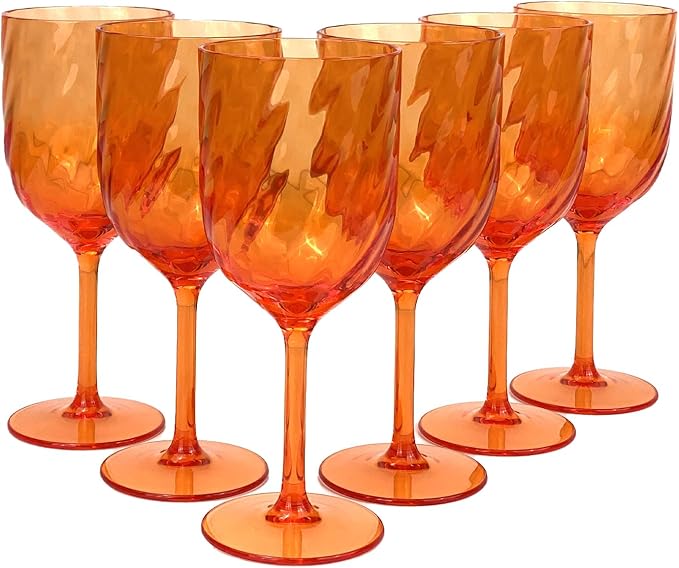 Yalin Set of 6 Unbreakable 15 oz Acrylic Plastic Wine and Water Tumbler Stackable Goblets. (Orange