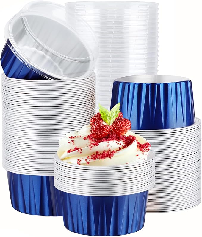 EUSOAR Disposable Ramekins with Lids, 120pcs 5oz Aluminum Foil Cupcake Liners Ramekins Cups for