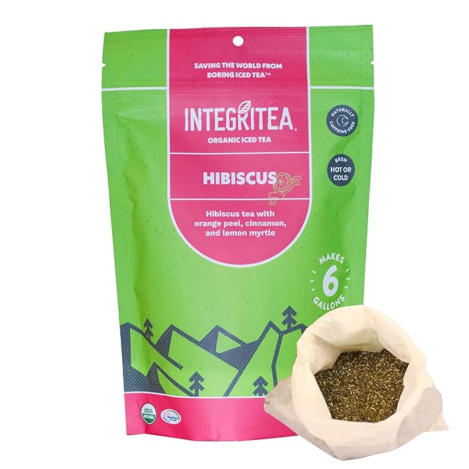 IntegriTEA Organic Hibiscus Tea Bags for Hibiscus Iced Tea - 6-Bag Unsweetened Iced Tea Pack for 6